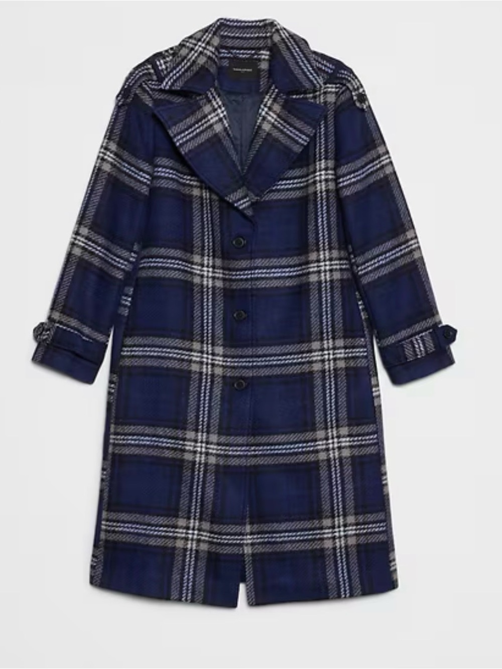 Banana Republic Factory Navy Blue Plaid Pea Coat